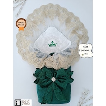 Dantelli Taçlı Bebek Kundağı Unisex Bebek Dış Kundak Battaniyesi Hastane Çıkışı Mevlütlük Kundak Yeşil