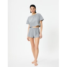 Koton Pijama Altı Şort Beli Lastikli Etiket Detaylı Dokulu Gri Melanj 4slk80002mk Gri Melanj