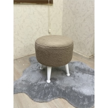 Asedia Miskin Lake Teddy Kahve Ahşap Ayaklı Peluş Puf Makyaj Koltuğu Yuvarlak Tabure