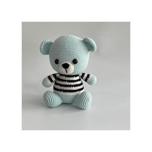 Amigurumi Tam Tam Ayıcık Çizgili Kazaklı El Örgüsü Oyuncak Mavi