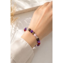 Leyan Doğaltaş 7 Çakra Doğal Taş Bileklik 8 Mm Doğal Taş Elastik Unisex Bileklik Mor Mor