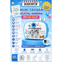 Çocuk Dijital Kamera Tavşan Temalı Termal Yazıcılı 2.4 İnç Ekran Fotoğraf Video Selfie 3 Oyunlu Anında Baskı Makinesi Print Kamera Çift Kamera, Silikon Kılıf