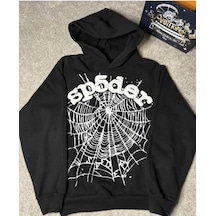 Hunors Sportswear & Company Sp5der Baskılı Unisex Model Kapüşonlu Sweatşhirt Siyah-beyaz