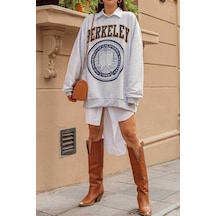 Blackjack Giyim Kadın Berkeley Baskılı Oversize Sweatshirt Gri