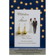 Gold Küpe 40 Adet Gelin Damat Kartlı - Nikah Hediyesi - Kına Hediyesi - Nişan Hediyesi Renkli