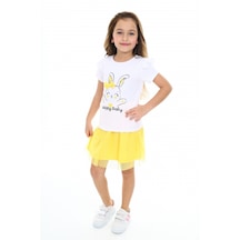 Kinderos 304391 Tavşanlı Kurdelalı Tüllü Çocuk Elbise Sarı