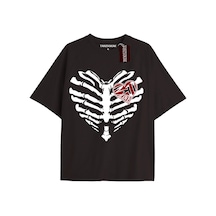 Tarzsokak Unisex Erkek/kadın Kalp Kaburga T-shirt Siyah Kod 60 Beyaz