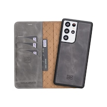 Bouletta Samsung Galaxy S21 Ultra Uyumlu Deri Cüzdanlı Kılıf TN18E Gri