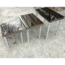 Zigon Sehpa Elma Model Beyaz Parlak Beyaz Lake Ahşap Kayın Torna (378356750)