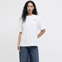 Jack & Jones Kadin Sirt Baskili Bol Kalip Tisört - Millow - 12297856 - 1 Beyaz