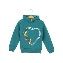 Kelebek Kalp Baskılı Kapüşonlu Üç İplik Sweatshırt Petrol Yeşili