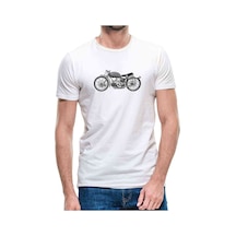 Nostalji Motor Baskılı Beyaz Erkek Tshirt