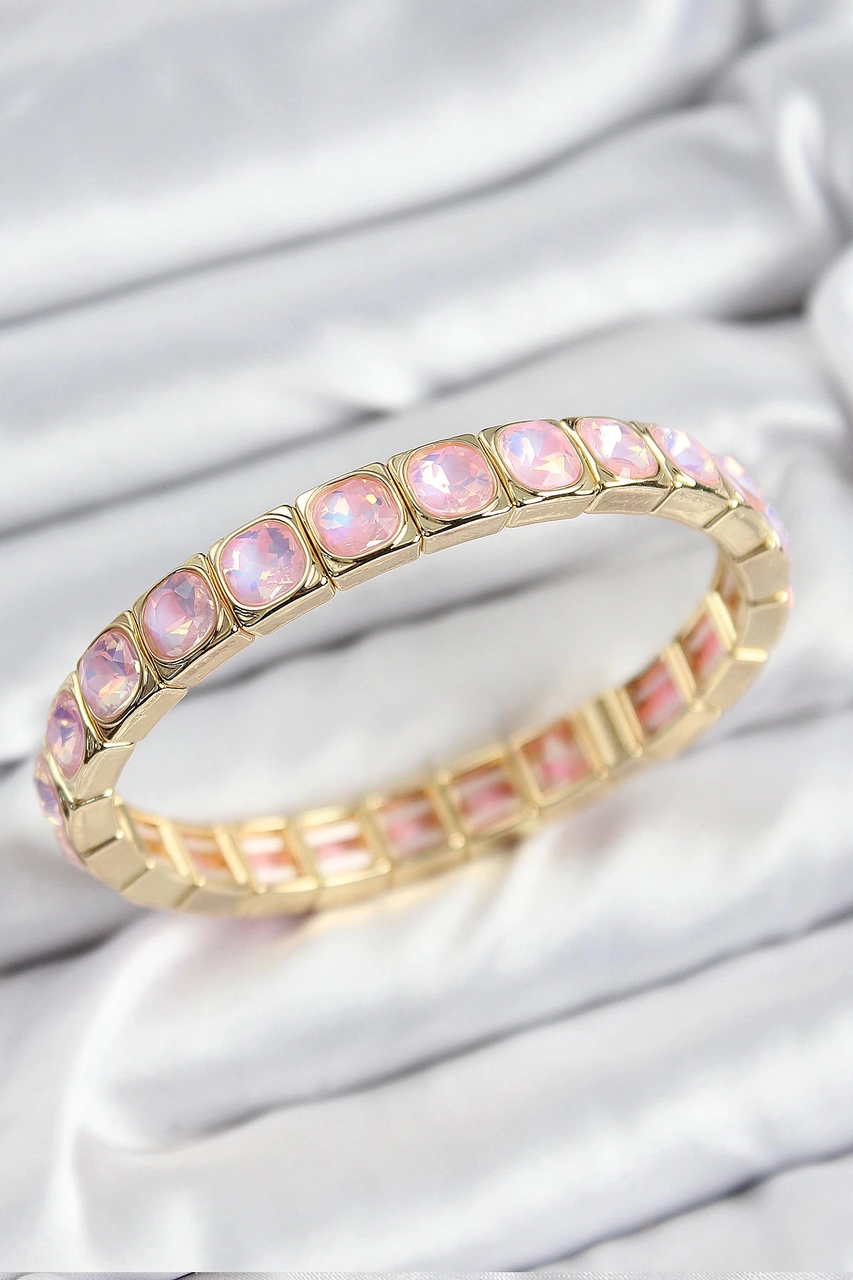 Dodes Dodes Pirinç Pembe Zirkon Taşlı Kare Model Gold Renk Lastikli Kadın Bileklik Tg27bb7499 Çok Renkli
