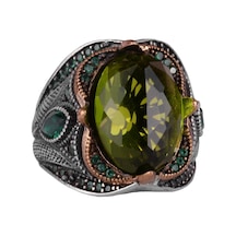Peridot Yapay Taşlı Yüzük - 925 Ayar Gümüş Yüzük - El Yapımı Taş Takı - Gümüş Erkek Yüzüğü Gümüş