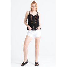 Askılı Şile Bezi Bihter Nakışlı Yazlık Bluz Siyah Syh-siyah