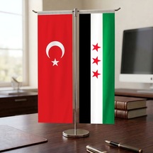 Yeni Suriye Bayrağı Ve Türk Bayrağı Kırlangıç T Tipi Masa Bayrak Takımı Diğer