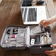 Aksesuar Kablo Çantası Powerbank Saklama Taşıma Organizer Çantası Gri