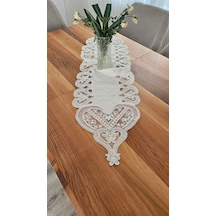 Kalp Desen Fransız Dantelli Keten Gardeya Lüks Runner