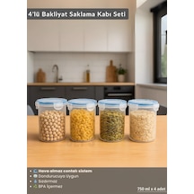 Erzak Saklama Kabı Seti 4'lü Bpa Free Gıda Kutusu Bpa Free Hava Almaz 750 Ml Şeffaf