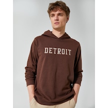 Koton Oversize Hoodie Kolej İşlemeli Uzun Kollu Kahverengi 4wam70128mk Kahverengi