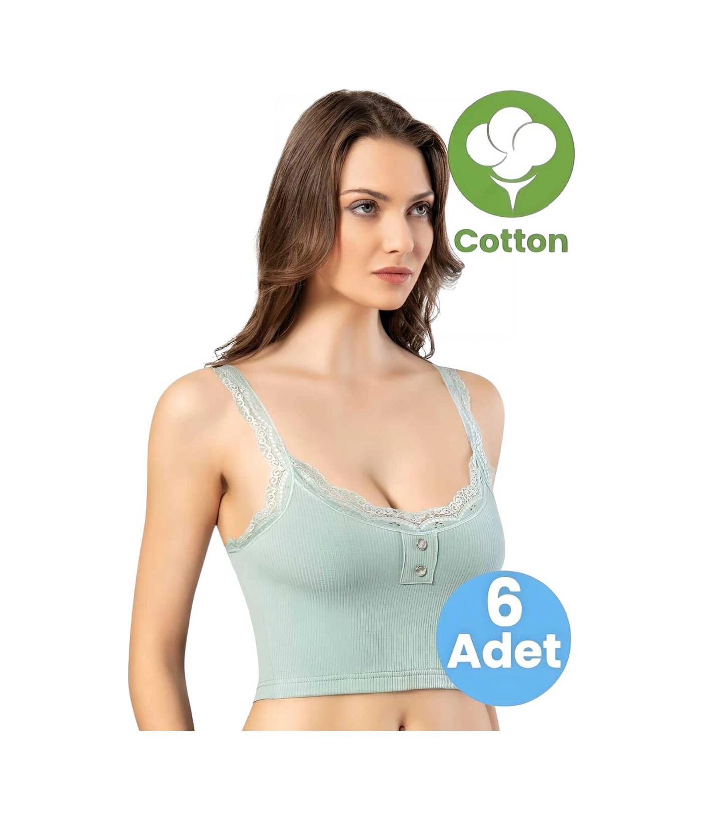 Tezzgelsin Kadın 6'lı Dantel Askı Düğme Detaylı Kaşkorse Pedli Crop Büstiyer Çağla Yeşili Tezzgelsin Kadın 6'lı Dantel Askı Düğme Detaylı Kaşkorse Pedli Crop Büstiyer Çağla Yeşili