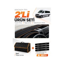 E-biz Volkswagen Crafter 2006-2014 Uyumlu Torpido Örtüsü + Deri Çanta - Siyah-kahverengi - Mb020