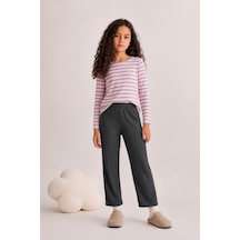 Esila Kids Kız Çocuk Çizgili Uzun Kollu Tişört Ve Rahat Kesim Pantolon Takım Pembe