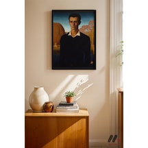 Grant Wood Erkek Portresi, Siyah Çerçeveli Duvar Tablosu - Sanatsever Hediyesi