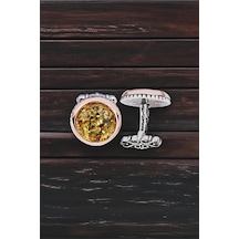 ​Gümüş Kehribar Taşlı Yuvarlak Kol Düğmesi -5792