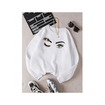 Tarzsokak Kod Adr-shen Ezwear Floral & Figure Graphic Thermal Lined Sweatshirt Beyaz