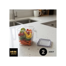 2 Adet Kristal Kulplu Kare Erzak Ve Gıda Saklama Kabı 1.6 Lt Şeffaf