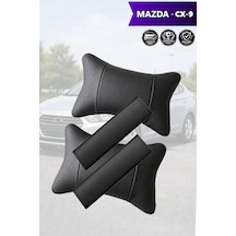Mazda Cx9 Uyumlu Deri Yastık Set Lüks Siyah Deri Kemer Koruyucu