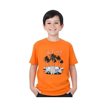 Summer Van Baskılı Erkek Çocuk Yuvarlak Yaka Kısa Kollu T-shirt Turuncu