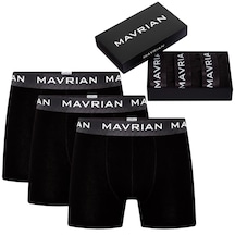 Mavrian Obsidian 3'lü Premium Kutulu Pamuklu Likralı Erkek Siyah Boxer - Damat Bohçası Çeyiz Seti