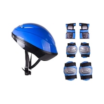 F-sports Kask Dizlik Dirseklik Koruyucu Set Mavi