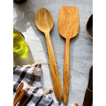 Ayrex F&s Woodart Zeytin Ağacı 2 Li Set Ahşap Spatula Tahta Tencere Kaşığı 29 Cm