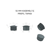 Cateksss 32 Mm Kademeli İç Profil Tapası Bombeli Siyah - 25 Li Paket