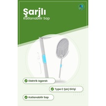 Elektrikli Sinek Öldürücü Raket Type C Şarjlı Katlanabilir Saplı