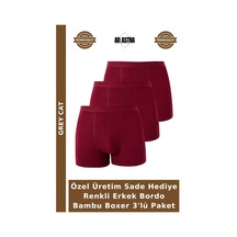 Grey Cat Özel Üretim Sade Hediye Renkli Erkek Bordo Bambu Boxer 3'lü Paket