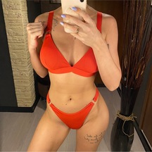 Ladyrosi Kırmızı Halka Detaylı Alt Üst Bikini Takım Kırmızı