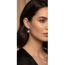 925 Ayar Gümüş Rose Kaplama Elmas Montür Damla Taşlı Küpe Montür Rose Gold