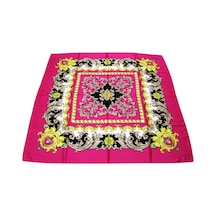 Tikitonki Kare Kesim Etnik Çiçek Desenli Fuşya Saten Eşarp - 90x90 Fuşya Fuşya