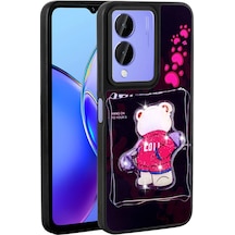 Vivo Y17s Kılıf Parlayan Kabartmalı İkonik Figürlü Amas Silikon Kapak - Siya Siyah Siyah