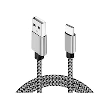 Usb Tip C Kablo Tarih Sync 2.4a Hızlı Şarj Naylon Örgülü Tel Şarj Aleti Kablosu Whıte 1m