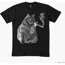 Flood Of Style Sigara İçen Kedi Siyah Beyaz Tişört Erkekler Kadınlar İçin % 100% Pamuklu Tişörtler Kısa Koll