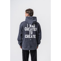 Respire Erkek Create Baskılı Kapüşonlu Oversize Hoodie Füme