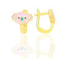 Gümüş Altın Yaldızlı Mineli Minik Sarılcak Koala Çocuk Küpesi Barcode Gold-Rodyum-Rose