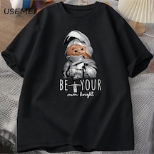 Kendi Şövalye Ayı T-shirt Erkekler Rahat Pamuk Kısa Kollu Erkek Giysileri Komik Ayı Baskı Tsh 3065 Siyah