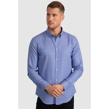 Tudors Slim Fit Dar Kesim Oxford Spor Erkek Gömlek-21478 Mavi