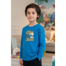 Fyk Kids Sıfır Yaka Rio De Jenerio Baskılı Erkek Çocuk Sweatshirt Mavi